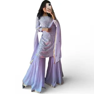 Elegant violet garara suit in a deep, royal shade  Beautiful flow with delicate work, perfect for weddings, Eid, and special events.