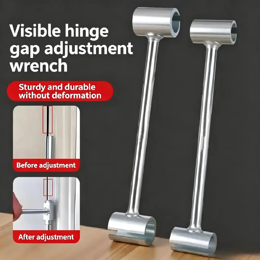 Hinge adjustment wrench, portable tool for correcting gaps in cabinet door hinges and door hinges