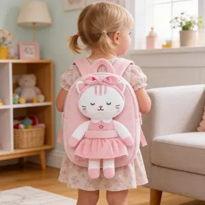 9 Inch Cat Doll Backpack Toddler Girl Toy Plush Baby Doll Backpack Set Preschool School Bag Kindergarten Backpack 2-6 Years Old Girl Gift First Birthday Christmas Gift Nursery Decor Travel Bag for Kids