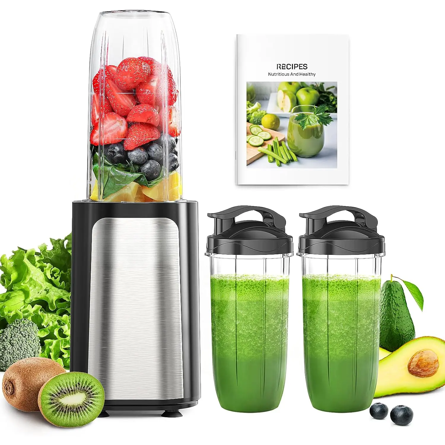 Blender for Smoothies, 14 count Personal Blender for Shake and Smoothies for Kitchen with 3 Portable Cups (1x24oz & 2X17oz), Single Serve Smoothie Maker, Nutritious Recipe
