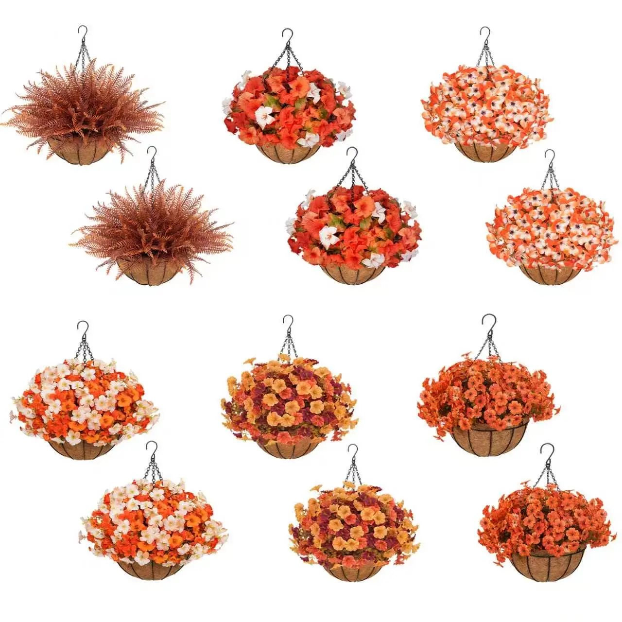 2Pcs Artificial Flower Hanging Baskets for Fall Outdoors, UV Resistant Faux Hanging Plants Flowers for Garden, Fall Decor for Patio Porch