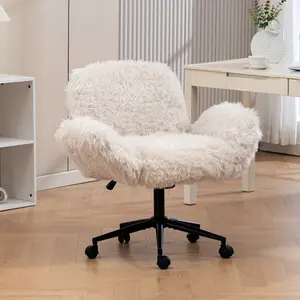 Criss Cross Office Chair with 5 Height Adjustable, Criss Cross Chair with Wheels, Comfy Makeup Vanity Chairs with Arms, Wide Office Chair for Desk, Vanity & Small Spaces Computer (Beige Thickened)