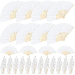 10pcs/20pcs 21cm Original Color Bamboo Bone Paper Fan, Blank Foldable Fans, Pure Color Single-Sided Bamboo Fans, Back-To-School Promotional Items