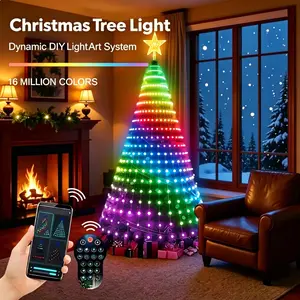 Smart Christmas tree light, RF remote control and APP control, RGBIC color changing light string with 400 LED, diverse DIY programming modes, timer, music synchronization, suitable for Christmas decoration and holiday party decoration