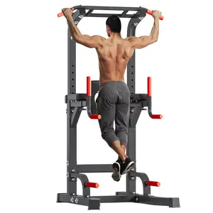 Soges Multifunctional Power Tower Pull Up Bar Dip Station for Home Gym, Height Adjustable 65.7"-87", Free Standing Full Body Exercise Training Machine, Indoor Fitness Workout Dip Bar, Black/Red/Yellow
