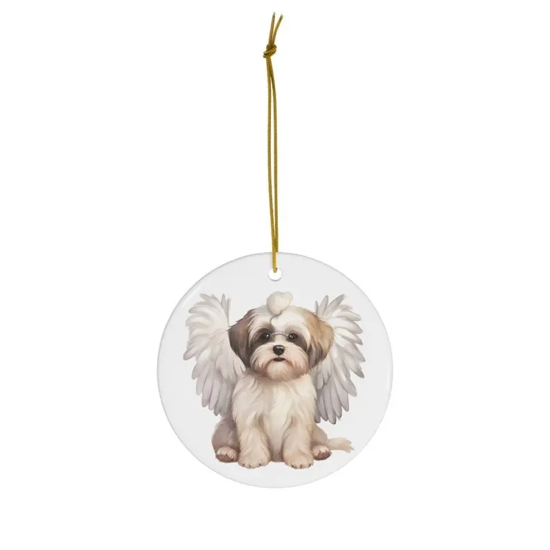 Shih Tzu Ceramic Christmas Angel Dog Ornament Gift - White - Circle/Star/Heart/Oval Shapes