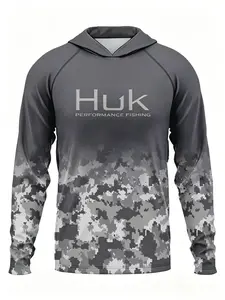 Men's Camouflage Fishing Hoodie - UPF 50 UV Protection, Fast-Drying Polyester, Breathable Men's Professional Sports Top for Water Activities, Fast-Drying Polyester Men's Fishing Tops