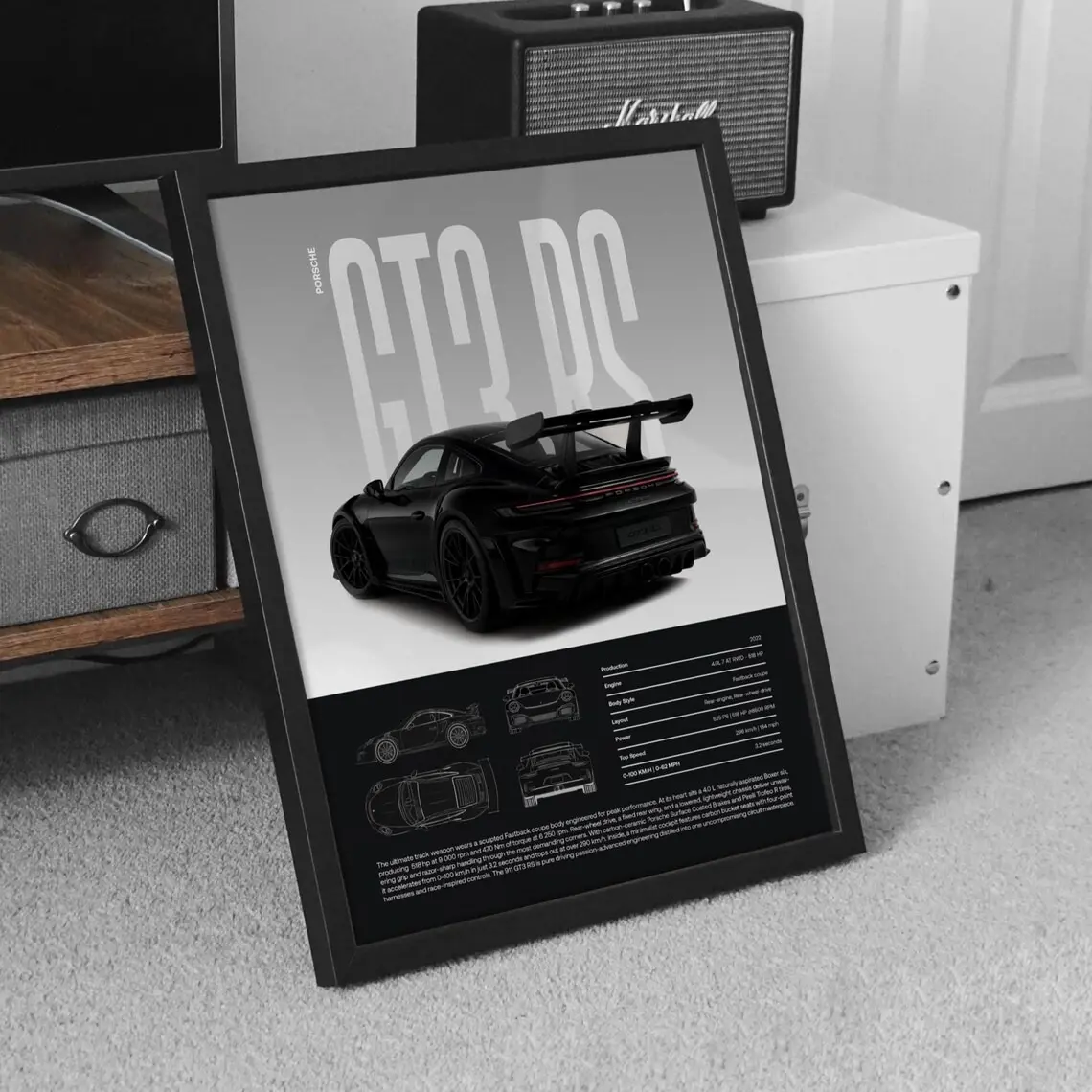 Black Porsche 911 GT3 RS  Print d1 | 992, Product without frame