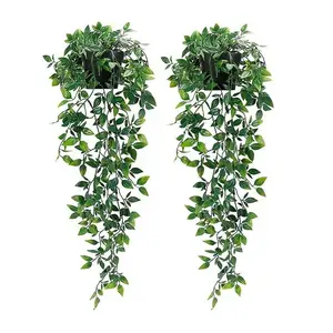 Artificial Hanging Vine Plant Potted, 2-Pack Faux Plants with Pot, Suitable for Home and Office Indoor Outdoor Garden Shelf Decorative Plants