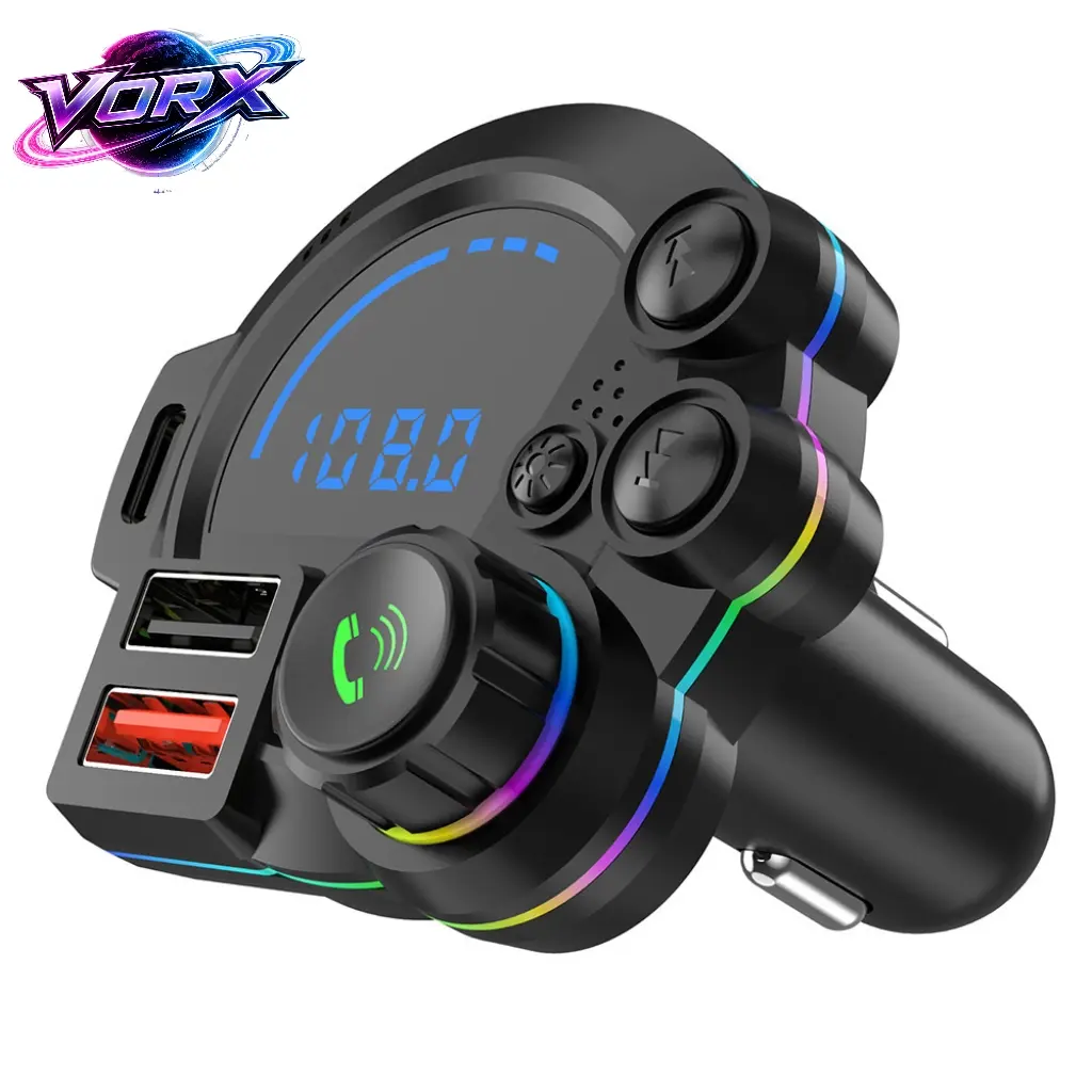 In-Car Bluetooth 5.3 FM Transmitter (Supports QC3.0 & PD 20W Fast Charging), MP3 Playback via TF Card/USB Drive, Wireless FM Transmission, Hands-Free Calling, and LED Display (Black)