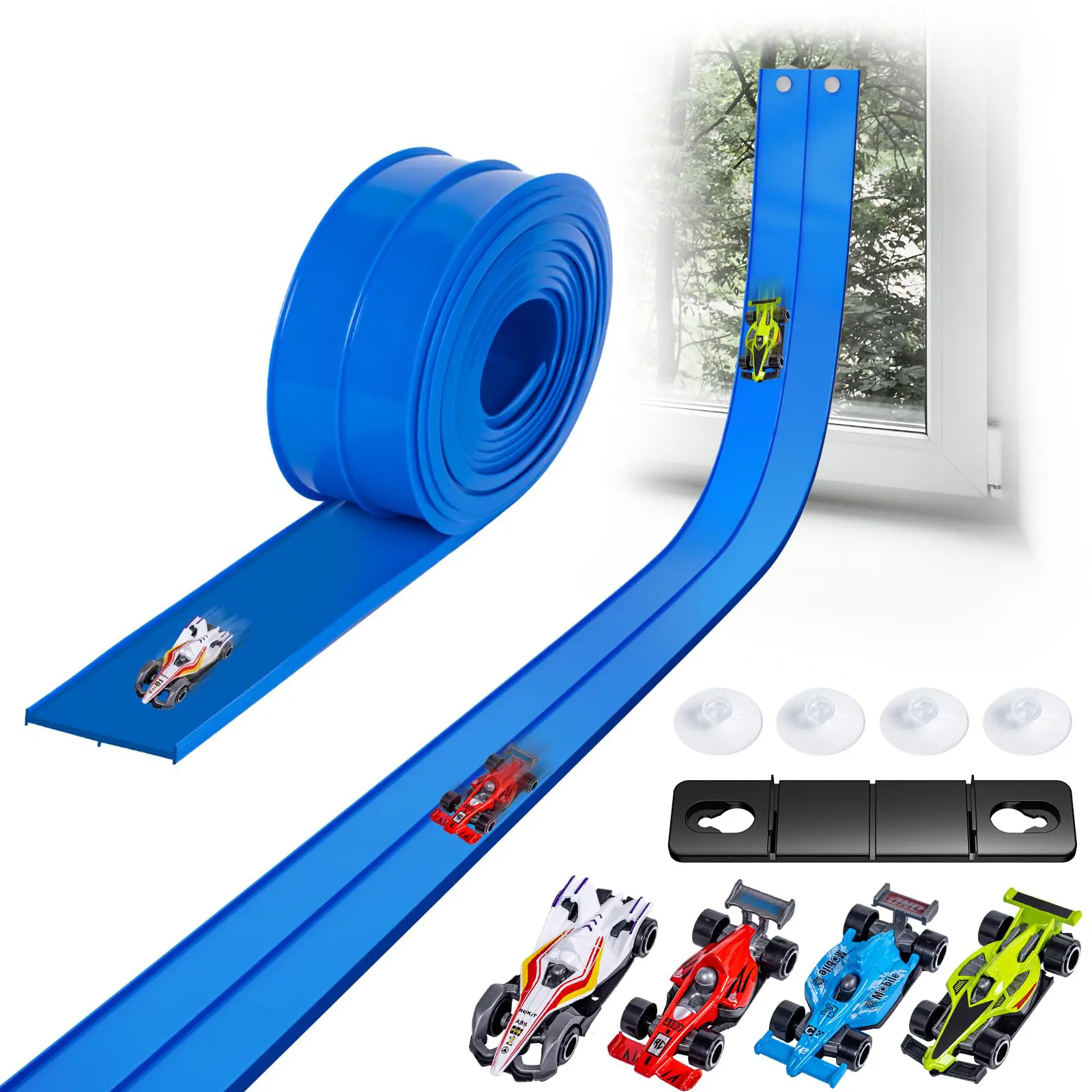 15 Ft Flexible Race Car Ramp Track with Flexibility, Double-Sided Design, Includes Racecars, 2 Small 1/64th Hot Wheels & Diecast Cars, Kids’ Toy Gift for 3-7 Year Olds, Enhances Play Experience