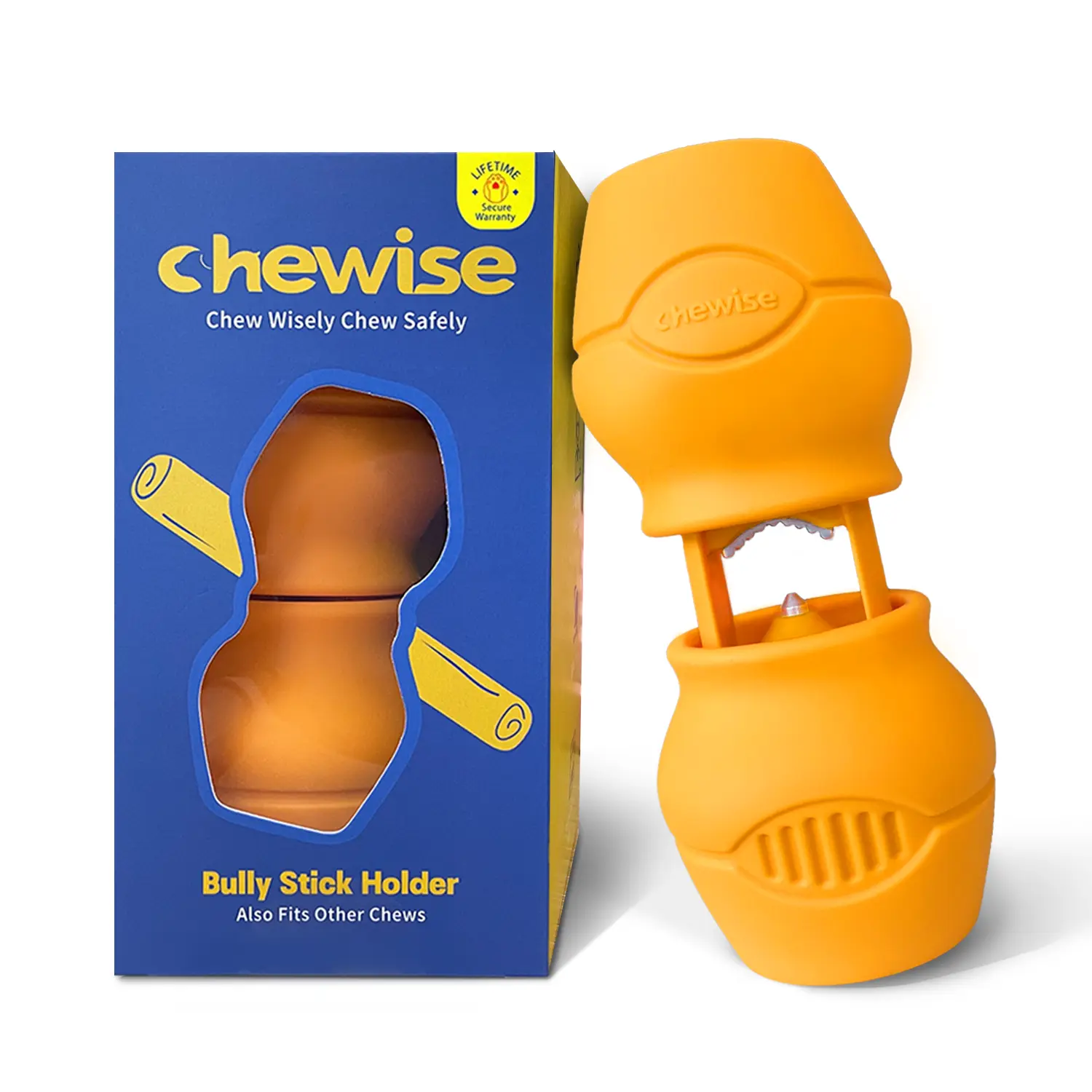 CHEWISE Standard Size Bully Stick Holder - Heavy-Duty Anti-Choking Dog Chew Holder, Metal Teeth, BPA-Free Stainless Steel, Food-Grade Nylon, Corrosion-Resistant, Insert & Lock Design for 20-70 lbs Medium Aggressive Chewers, Non-Toxic Chew Toys