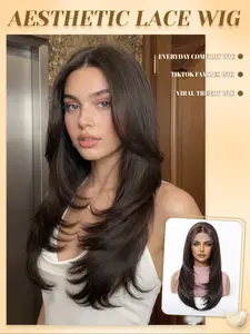 13x6 HD Lace Front Wig 22 Inch Dark Brown Glueless Frontal Heat Resistant Synthetic Natural Comfortable Daily Wear for Women