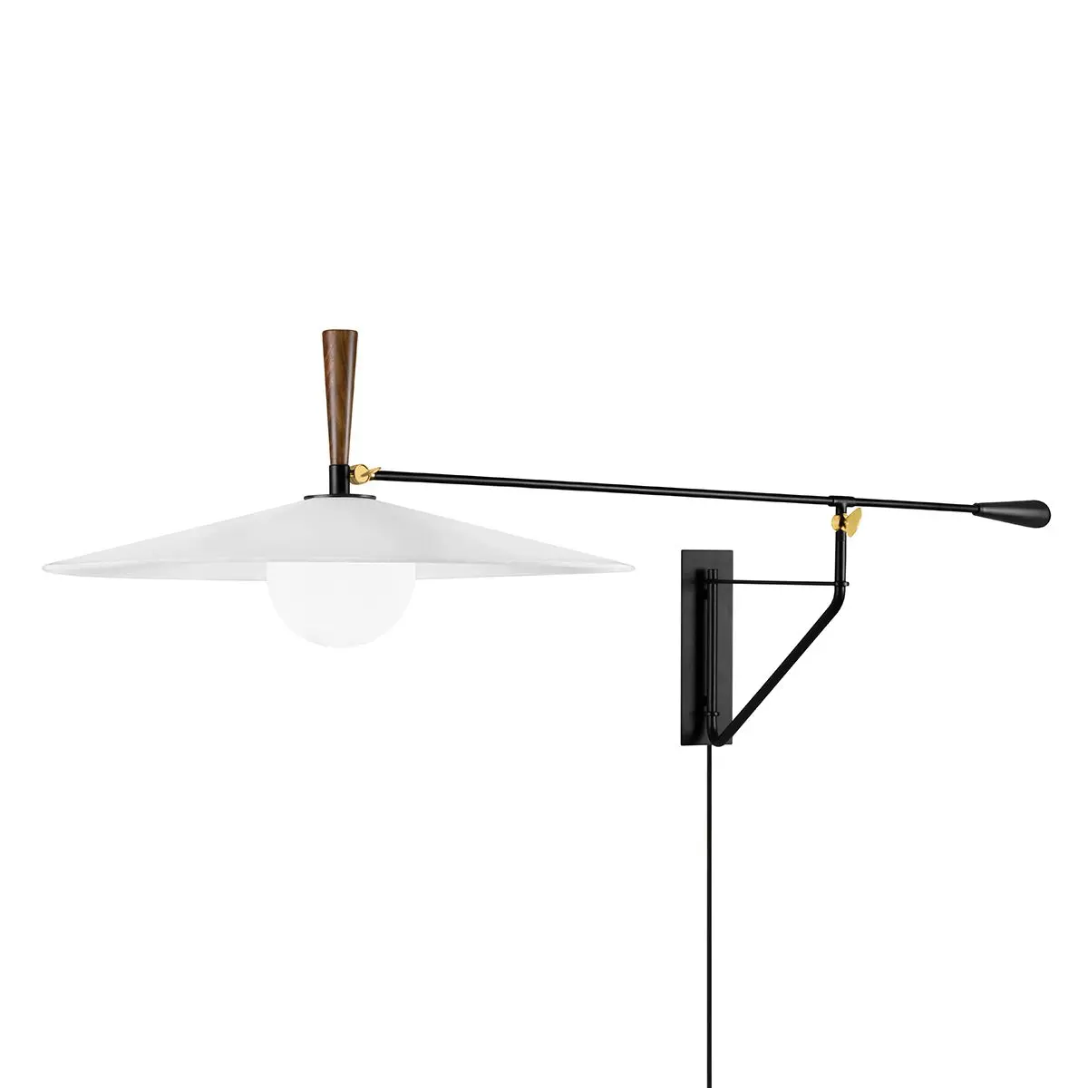 Duarte Plug-In Sconce With Off-White Linen Shade And Acacia Wood Accent Handle