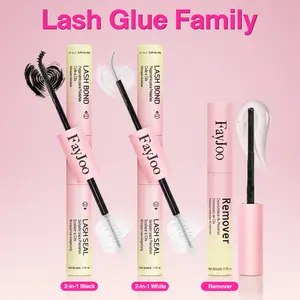FayJoo 3-in-1 Lash Glue Set Makeup- Bond Seal & Remover for Cluster Lashes & Eyelash Extensions, Eyelash Adhesive Long Lasting Up to 7 Days, Strong & Flexible Hold Glue for Daily Use, Hypoallergenic, Gentle, Waterproof & Quick-Dry Cosmetic(5ml Each)