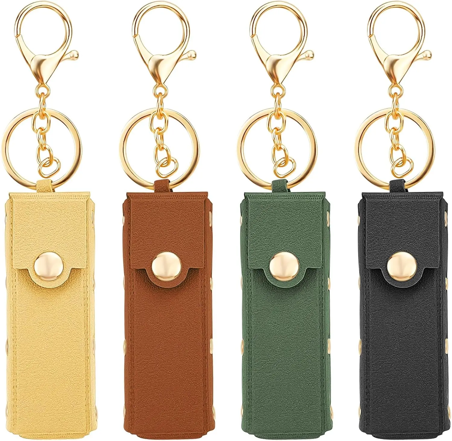 4 Pcs Lipstick Holder Keychain PU Leather Chapstick Case Keychain Lip Balm Portable Sleeve Organizer Holder