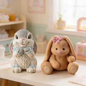 Resin Mould - 2-piece Set of Cute Rabbit Resin Casting Mould, Woven Texture and Bow Decoration Design, Perfect for Home Decorations, Children's Room Decoration, Holiday Gifts