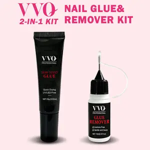 VVQ Upgraded 15g Fast Dry Semi-Solid Nail Glue with 10ml Remover, Long Lasting Adhesive for Press On & Acrylic Nails, No UV Light Required, DIY Home & Salon Use