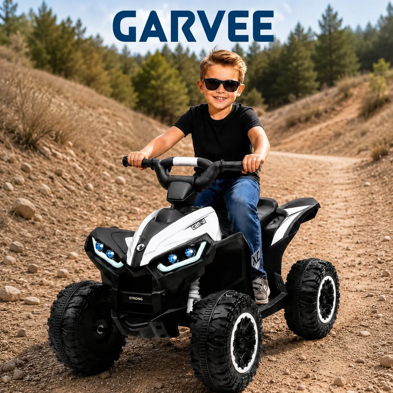 GARVEE 12V Rechargeable Kids 4-Wheeler Ride-On ATV Toy for Boys & Girls (3-4, 5-8 Years), Parent Remote Control, LED Lights, Music, Ride on Wheels, Wide Comfortable Seat, Wear-Resistant Large Tires, Easy to Clean Outdoor Play Toy