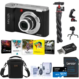 Minolta MNB5Z 56MP 5K Ultra HD 2.8" LCD Screen Digital Camera, Black, Bundle with Shoulder Bag, 64GB Memory Card, Tripod, Cleaning Kit, PC Software Kit