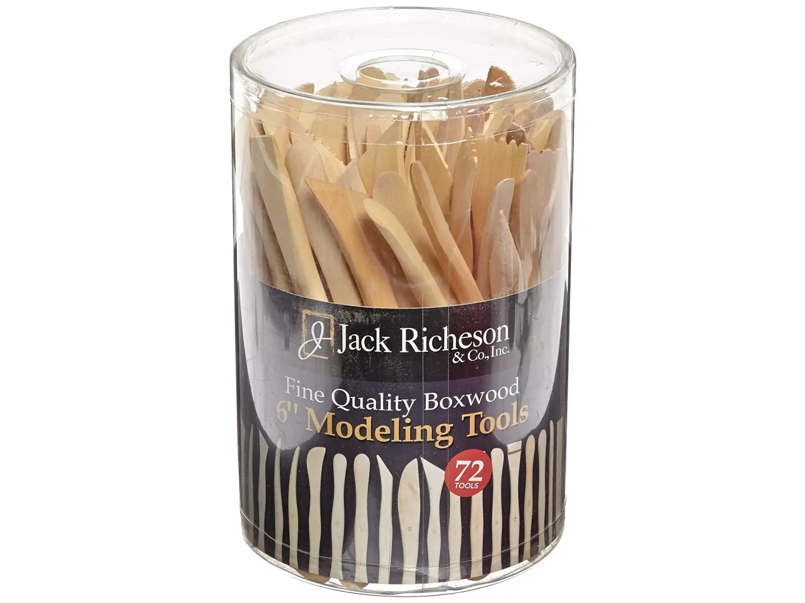 Jack Richeson 402383 Sax Boxwood Modeling Tool Set - 6 in, 72-Piece (12 Each of 6 Designs, 4.62" H x 4.62" W x 9" L) for Students