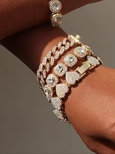 Mother's Day Gift Elegant Heart Design Rhinestone Decorated Bracelet Set, Rhinestone Decor Bangles, Fashion Jewelry for Party, Daily Clothing