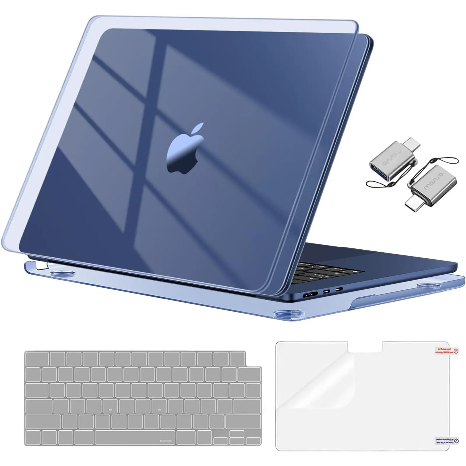 MOSISO Polycarbonate Hard Shell Case for MacBook Air 15-in - Midnight Tint Multi-Protection Set with Keyboard Cover, Screen Film, Port Accessory - Compatible with A3XXX (A3448,A3241,A3114,A2941), M5 2026, M4, M3, M2 2025-2023 Laptop