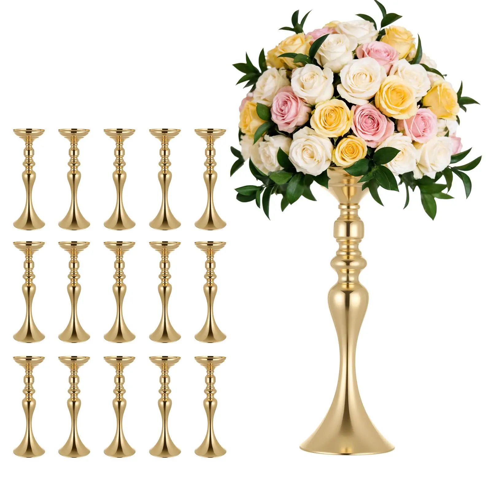 【SummerFinds】VEVOR 16 PCS Wedding Flower Vase, 15 in Tall Flower Table Centerpieces, Crystal Banquet Vases Easy Installation, Electroplated Versatile Arrangement Stand for Party Events Home Decor Reception, Gold