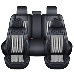 Fits For Chevrolet Silverado GMC 1500 2500HD 3500HD Pickup Ice Silk & Napa Leather Truck Car 5 Seat Covers Front Rear Cushion Pad Protector Mat Waterproof, Anti Slip Cars Interior Covers Full Set, Full Surround Design with Storage Bag