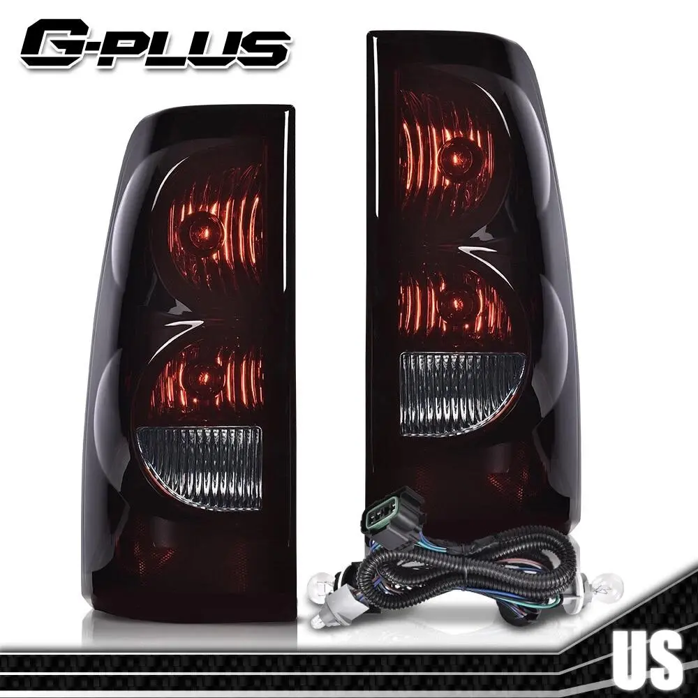 G-PLUS Automotive Rear Taillights Assembly - Car Light Set for 03-06 Chevy Silverado 1500/2500/3500 All Models, Red Self-Sealing Brake Lights with Wiring Harness & Halogen Bulbs, Left & Right Exterior Upgrade Accessories