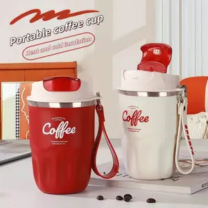 Coffee Vacuum Flask, 1 Count Portable Coffee Cup with Lid & Handle, Stainless Steel Insulated Water Bottle for Home Office Outdoor Camping, Coffee Thermal Cup, Vacuum Insulated Tumbler, Insulated Drinkware