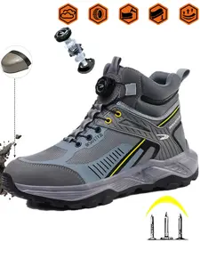 Men Women Steel Toe Safety Shoes, Lightweight Breathable Anti-Puncture Work Boots, Steel Toe Workshoes, Knob Lacing, Leather Upper, Above Ankle Below Knee, Steel Toe Trainers, Safety Footwear