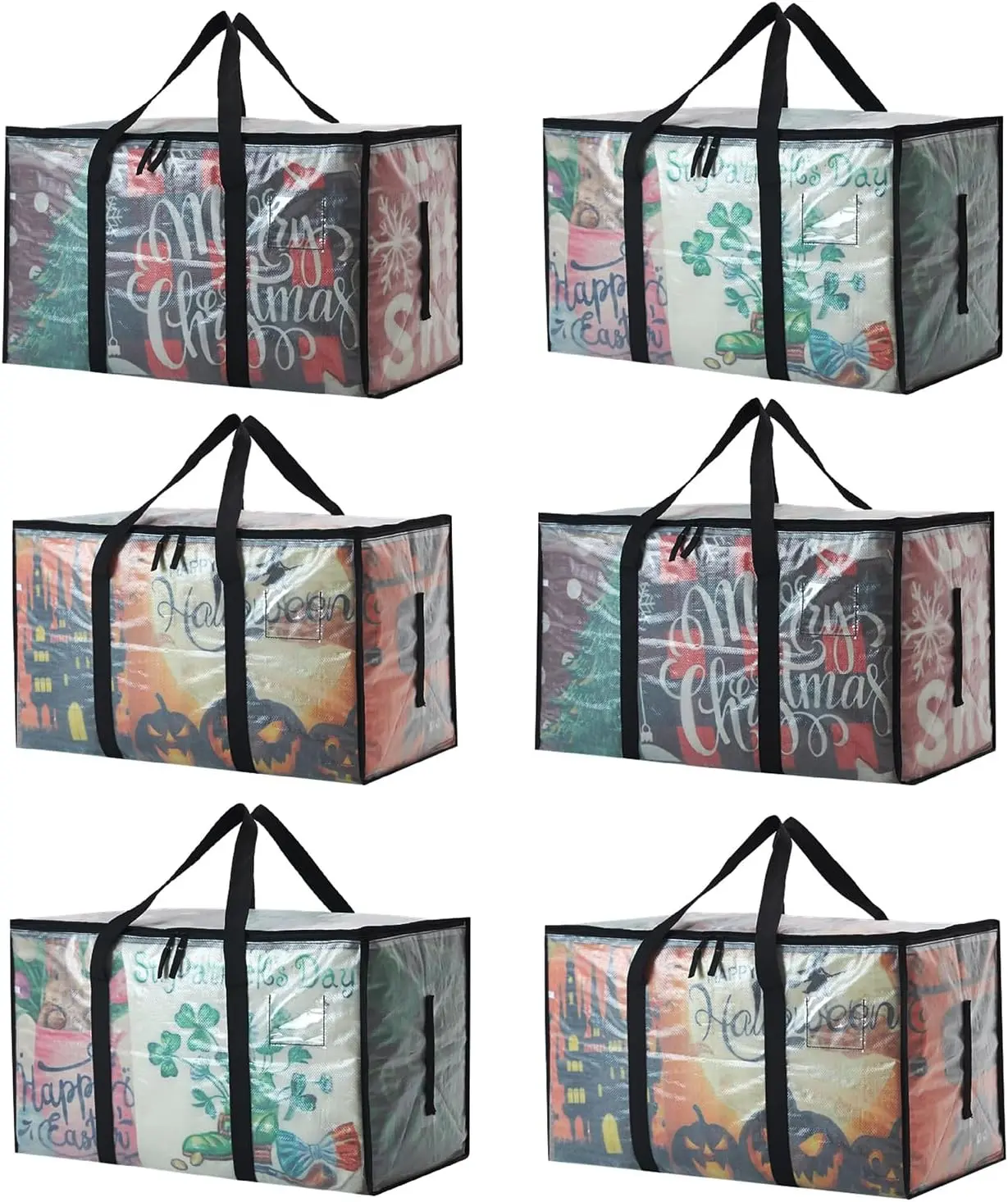 6 Pack Extra Large Clear Moving Bags – 93L Heavy Duty Storage Totes with Wrap Around Handles & Zippers