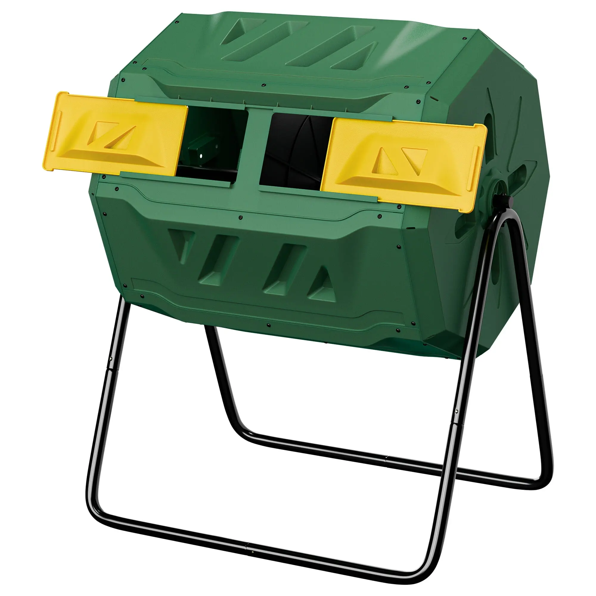 ZENY 43Gal Outdoor Rotating Compost Tumbler Bin - Dual Chambers, Sliding Doors, Hexagonal PP Plastic Slide Storage Bin, Steel Construction for Backyard Gardening, Rotating Bin