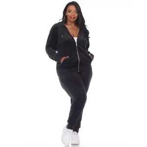 212 MAIN Plus Size Fitted Cut Breathable 2-Piece Velour Athletic Activewear Tracksuit Set, Sweatpants Outfit, PS2121-01-2X, Size 2X (Breathable Activewear), Athletic Activewear Tracksuits