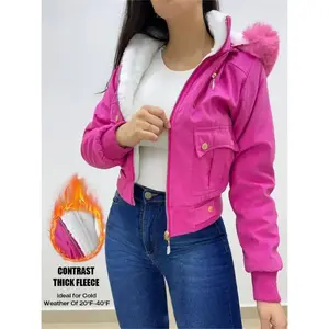 Stylish Fuchsia Hooded Jacket With Pockets - Women's Casual Zip Jacket, Machine Washable Fabric Polyester