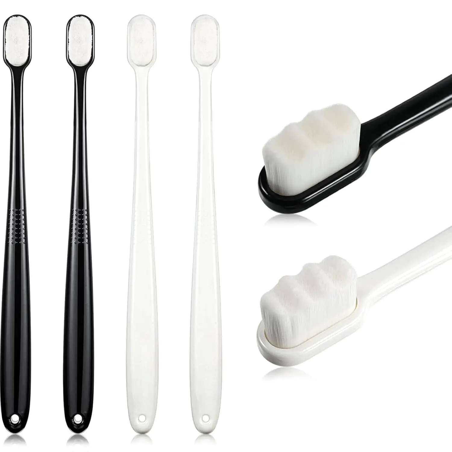 4 Pieces Extra Soft Toothbrushes for Sensitive with 20000 Micro Nano Bristle for Adult Pregnant Recession Elderly Braces, Protect Fragile(Black, White)