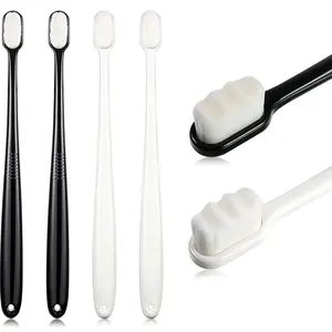 4 Pieces Extra Soft Toothbrushes for Sensitive with 20000 Micro Nano Bristle for Adult Pregnant Recession Elderly Braces, Protect Fragile(Black, White)
