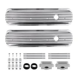 2 x Fabricated Aluminum Valve Covers Center Bolt For SBC Small Block compatible for Chevy engines