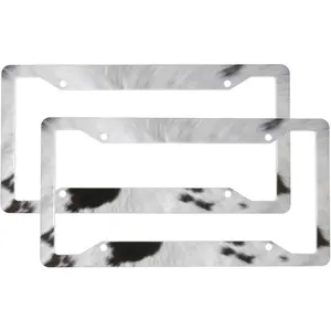 2 Sets Cowhide 2 Premium License Plate Holder - Car Truck SUV Front and Rear Bracket for Enhanced Night Vision 4 Holes ﻿