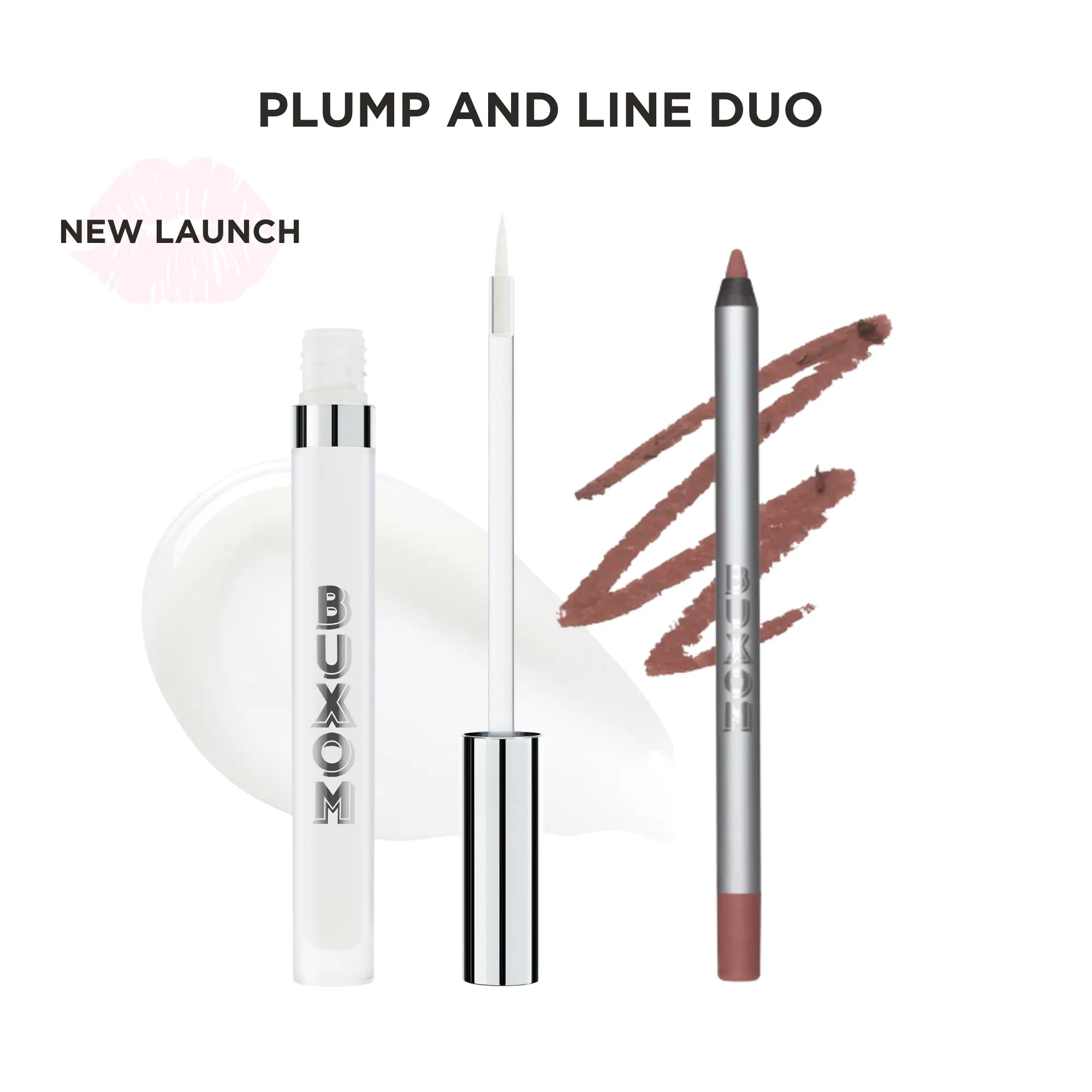 BUXOM Plump and Line: Plump Shot Fill & Flip Lip Liner + Pout Sculpt Lip Liner - clear gel plumping liner - 8HR Long-wear, transfer proof Pencil Lip Liner