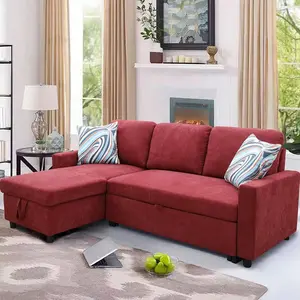 DOMETOUR Sectional Couches for Living Room, Sectional Sofa Set Convertible Sofa Bed with Storage Chaise, Extra Large L Shaped Sofa Modular Sleeper Sofa, Red Flannelette 2-Piece