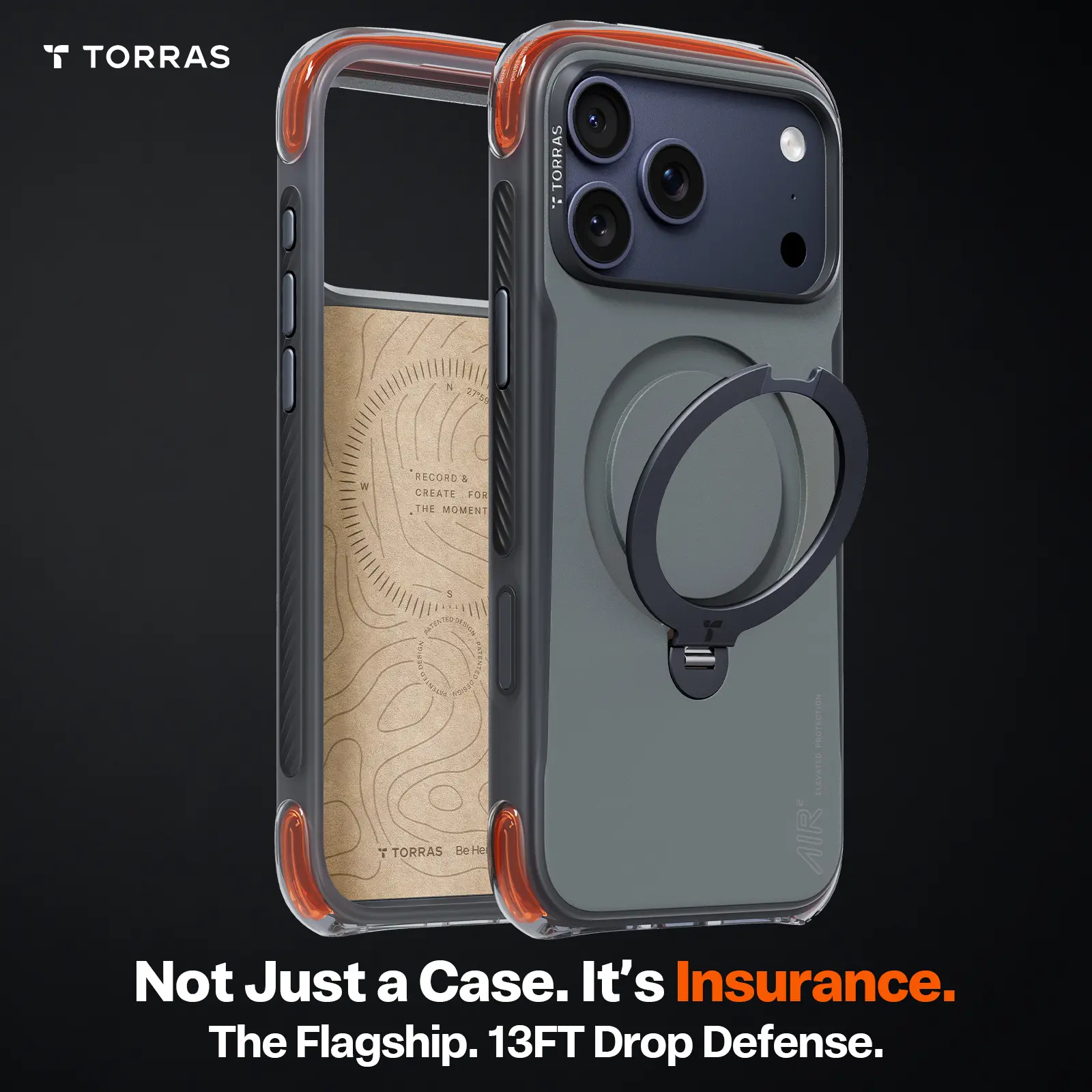 TORRAS Flagship Q3 Air Pro Case for iPhone 17 Pro Max with 360° MagSafe Ring Stand｜13FT Dual Airbag Drop Defense & Textured Grip | Premium Heavy Duty Shockproof Protective Cover, Rugged  Phone Bumper,back to school