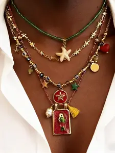 4 Pcs Boho Layered Necklace Set, Unisex Elegant Jewelry, Perfect for Daily Wear, Gifts, Couples, Music Festivals, Parties, Beach Vacations