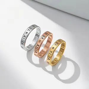 Fashionable new Roman numeral rings for women, colorfast, unique, versatile, hollowed out design.