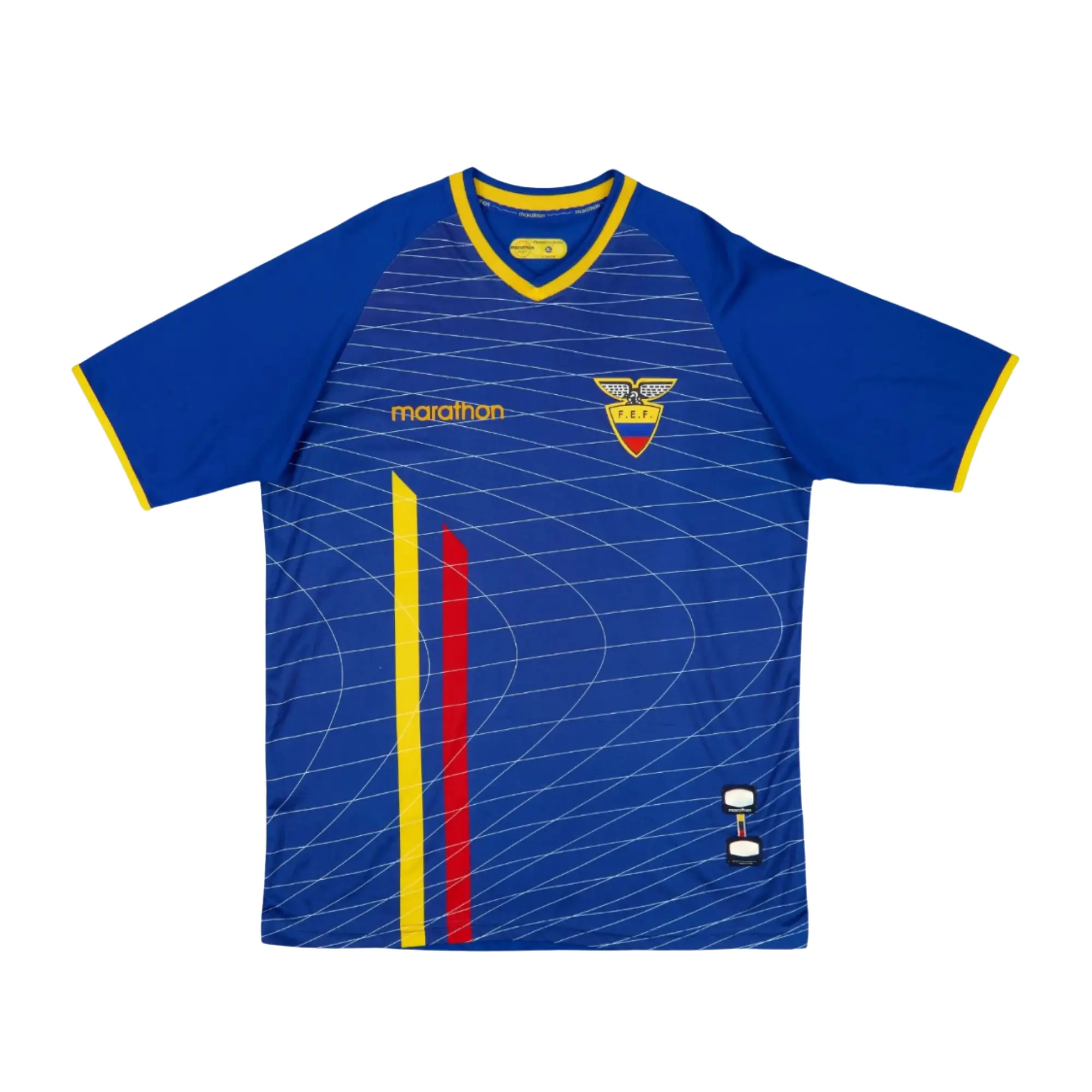 Ecuador Blue Soccer Jersey Shirt, V Neck Short Sleeve Athletic Top with Line Pattern