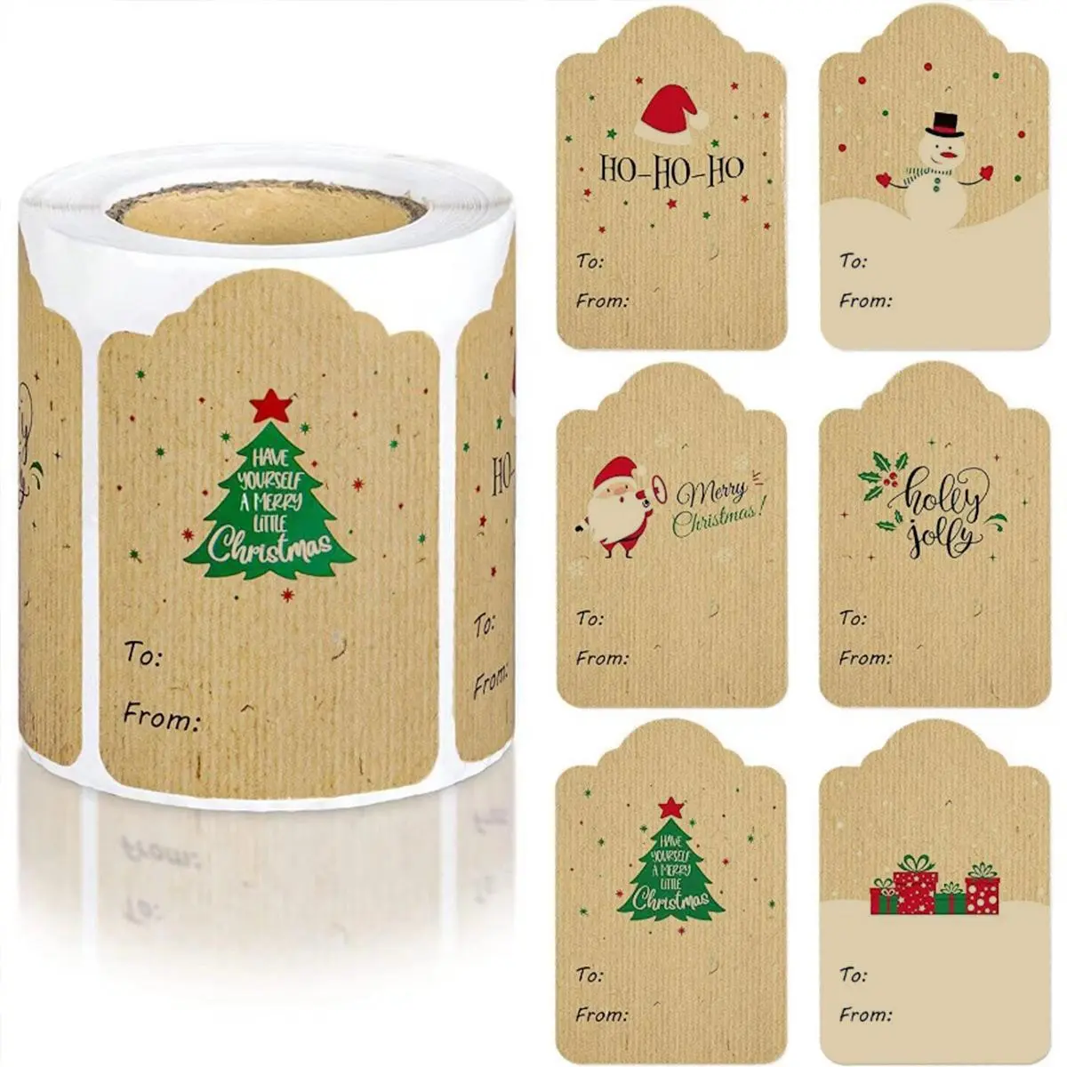 300 Pieces Personalized Kraft Paper Christmas Gift Tags, Handwritten Name Tags for Gifts, Personalized Decorative Labels, DIY Label Stickers, Adorable Tree & Elk Designs, Navidad Decorations
