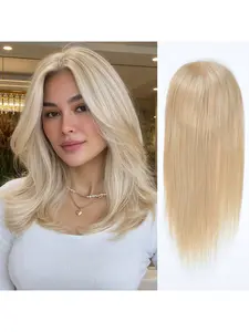 Blonde Hair Toppers for Women 100% Real Human Hair Pieces 5x5 inch Mono Top 14 Inch Clip in Extensions for Thining Hair
