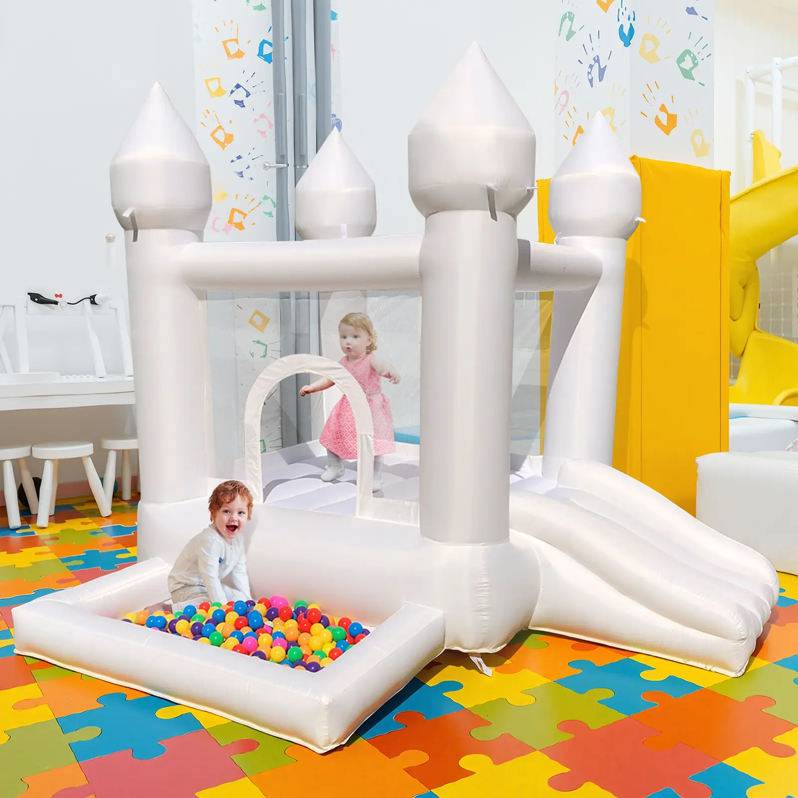 9FT Oxford Kiddie Inflatable Bounce House - Playground Equipment with Ball Pit & Climb-and-Slide Structure, for Kids' Birthday Parties, Nursery Use (Bounce House, Indoor Slide Inflatables & Bouncy Castles), Climb And Slide Structure Inflatables & Bouncy C