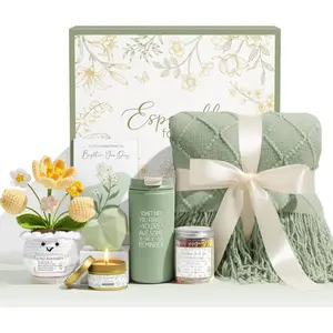 Mothers Day Birthday Gifts for Women Get Well Soon Gift Baskets, Self Care Package for Women w/Crochet Tulip Flower, Spa Sympathy Gift Basket Thinking of You Inspirational Gifts Set for Mom Her Friend